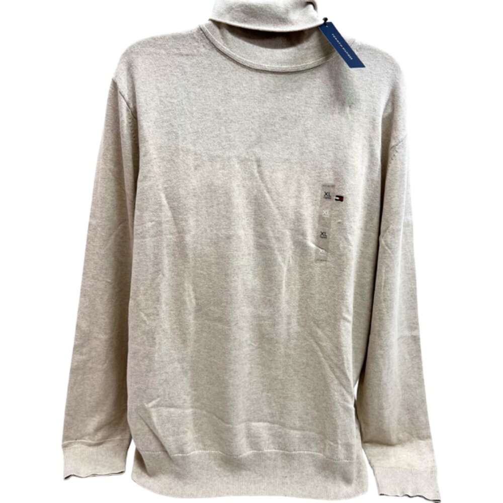 New Tommy Hilfinger Beige Cream Cotton Cashmere Turtleneck Sweater size XLT(19